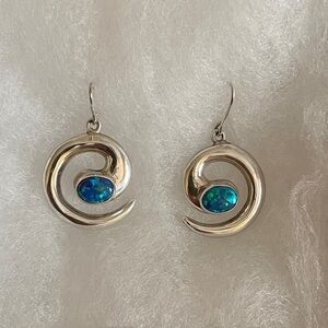 Vintage Sterling silver blue opal Native American earrings
